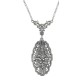 Victorian Style Cubic Zirconia Filigree Necklace with Chain - Sterling Silver - FN-217-CZ