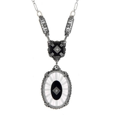 Sunray Crystal / Camphor Glass Jet  Diamond Necklace - Sterling Silver - FN-218-SRJ
