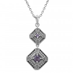 Art Deco Style Genuine Amethyst and Filigree Necklace - Sterling Silver