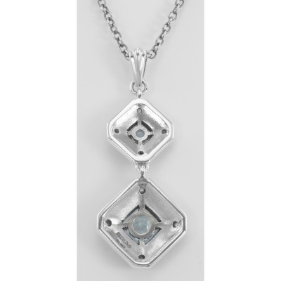 Art Deco Style Genuine Blue Topaz and Filigree Necklace - Sterling Silver - FN-280-BT