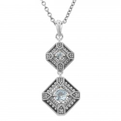 Art Deco Style Genuine Blue Topaz and Filigree Necklace - Sterling Silver