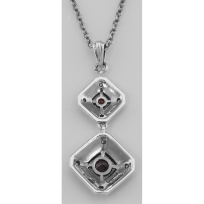 Art Deco Style Genuine Red Garnet and Filigree Necklace - Sterling Silver - FN-280-G
