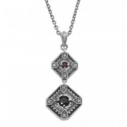 Art Deco Style Genuine Red Garnet and Filigree Necklace - Sterling Silver