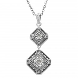 Art Deco White Topaz Filigree Necklace 18 Inch Chain Sterling Silver