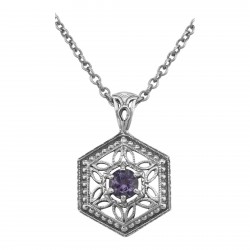Sterling Silver Filigree Amethyst Pendant w/ Adjustable Chain
