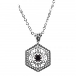 Sterling Silver Filigree Garnet Pendant w/ adjustable Chain