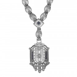 Victorian Style Diamond, Sapphire and Enamel Filigree Necklace Sterling Silver