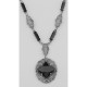 Unique Art Deco Black Onyx Filigree Necklace - Sterling Silver - FN-44