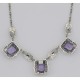 Art Deco Style 3 Gemstone Amethyst Filigree 17.5 Inch Necklace Sterling Silver - FN-45-AM
