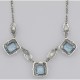 Art Deco Style 3 Gemstone Blue Topaz Filigree 17.5 Inch Necklace Sterling Silver - FN-45-BT
