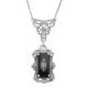 Victorian Style Black Onyx Filigree Diamond Necklace - Sterling Silver - FN-454-O