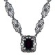 Art Deco Style Genuine Red Garnet with 18 Inch Filigree Necklace Sterling Silver - FN-49-G