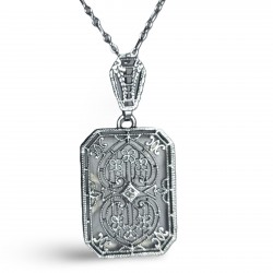 Victorian Style Camphor Glass Filigree Diamond Pendant with chain - Sterling Silver Victorian Style Camphor Glass Filigree Diamond Pendant with chain - Sterling Silver