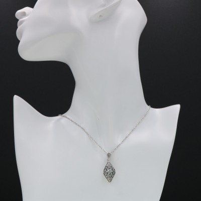 Victorian Style White Topaz Filigree Pendant with Chain - Sterling Silver - FP-110-WT