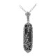 Art Deco Black Onyx Floral Filigree Pendant - Sterling Silver - FP-207