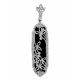 Art Deco Black Onyx Floral Filigree Pendant - 14kt White Gold - FP-207-WG