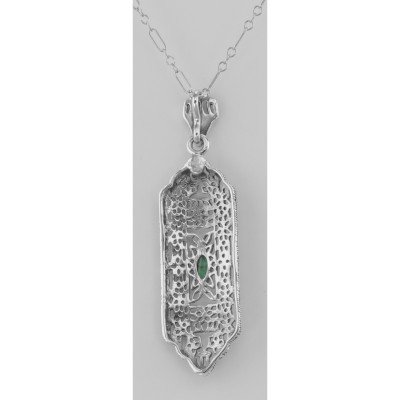 Art Deco Style  Emerald Pendant - Sterling Silver with Chain - FP-208-EM