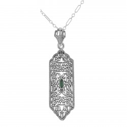 Art Deco Style  Emerald Pendant - Sterling Silver with Chain
