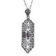 Art Deco Style Ruby Pendant - Sterling Silver with Chain - FP-208-R