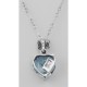 Filigree Heart Shaped Blue Topaz Pendant - Sterling Silver - FP-243-BT