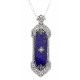Art Deco Style Lapis Lazuli Filigree Pendant - Sterling Silver - FP-223-L