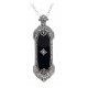 Art Deco Black Onyx Filigree Pendant - Sterling Silver - FP-223-O