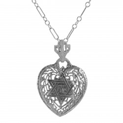 Filigree Heart Pendant w/ Star of David with Chain - Sterling Silver