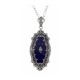 Victorian Style Lapis Lazuli Filigree Diamond Pendant with Chain Sterling Silver - FP-238-L