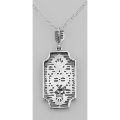 Art Deco Style Filigree Pendant with Diamond - Sterling Silver - FP-240