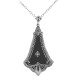 Art Deco Style Black Onyx Filigree Pendant with Diamond - Sterling Silver - FP-25-O