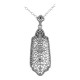 Art Deco Style 3 Diamond Filigree Pendant - Sterling Silver - FP-250