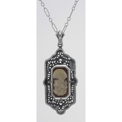 Italian Shell Cameo / Onyx Filigree Flip Pendant - Sterling Silver - FP-26-SH-O