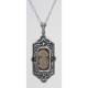 Italian Shell Cameo / Onyx Filigree Flip Pendant - Sterling Silver - FP-26-SH-O