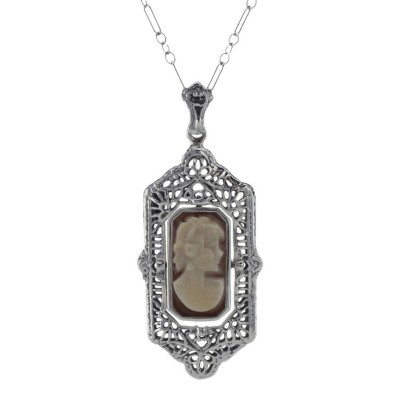 Italian Shell Cameo / Onyx Filigree Flip Pendant - Sterling Silver - FP-26-SH-O