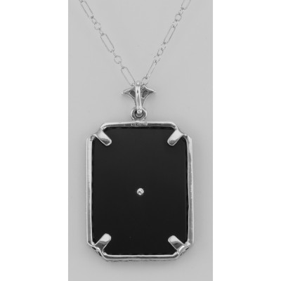 Art Deco Style Onyx / Diamond Pendant with Chain - Sterling Silver - FP-27-O