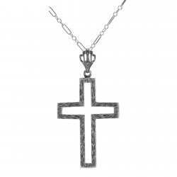 Crystal Quartz Filigree Cross with 18 Inch Chain - Sterling Silver
