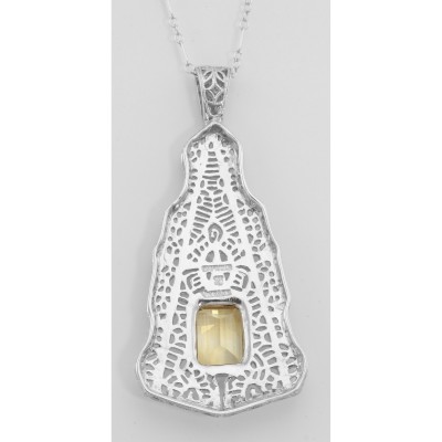 Victorian Style Golden Citrine Filigree Pendant w/ 18 Chain Sterling Silver - FP-3-C