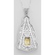 Victorian Style Golden Citrine Filigree Pendant w/ 18 Chain Sterling Silver - FP-3-C