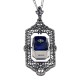 Victorian Style Black Onyx / Blue Lapis Diamond Flip Pendant with Chain Sterling Silver - FP-31-O-L