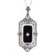 Victorian Style Black Onyx / Blue Lapis Diamond Flip Pendant with Chain Sterling Silver - FP-31-O-L