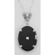Antique Victorian Style Black Onyx Filigree Diamond Pendant - Sterling Silver - FP-36-O
