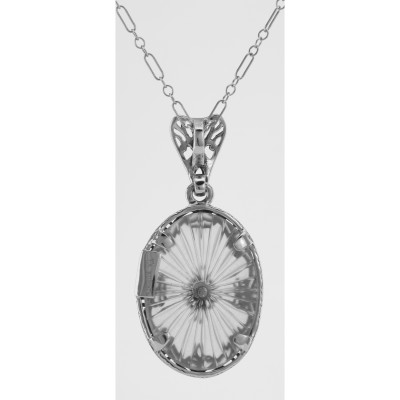 Antique Style Sunray Crystal Filigree Diamond Pendant - Sterling Silver - FP-36-SR