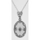 Antique Style Sunray Crystal Filigree Diamond Pendant - Sterling Silver - FP-36-SR