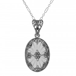 Antique Style Sunray Crystal Filigree Diamond Pendant - Sterling Silver