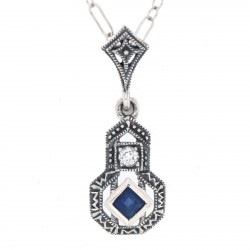 Sapphire and White Topaz Filigree Pendant - Sterling Silver