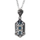 Art Deco London Blue Topaz  and White Topaz Filigree Pendant - Sterling Silver with 18 Deco Chain - FP-366-LBT