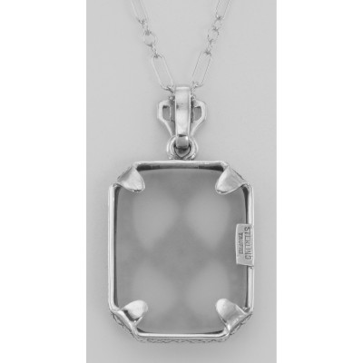 Victorian Style Camphor Glass Crystal Filigree Diamond Pendant Sterling Silver - FP-37-CR