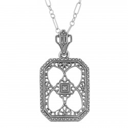 Victorian Style Camphor Glass Crystal Filigree Diamond Pendant Sterling Silver