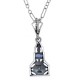 Art Deco Style Genuine Sapphire and White Topaz Filigree Pendant Sterling Silver with 18 Deco Chain - FP-373-S