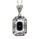 Sunray Camphor Glass and Jet Genuine Diamond Filigree Pendant Sterling Silver - FP-377-SRJ